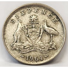 AUSTRALIA 1961 . SIXPENCE . ERROR . OFF CENTRE MIS-STRIKE . PLANCHET FLAW